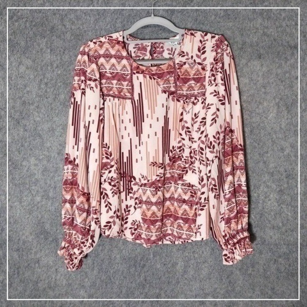 Anthropologie Fate Top S Pink Embroidered Peasant Puff Sleeve Boho Cottagecore